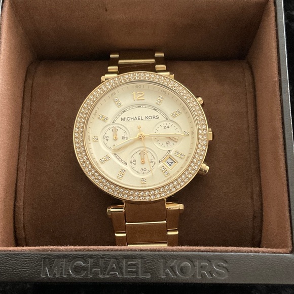 Michael Kors Gold-Tone Watch with Crystal Details
